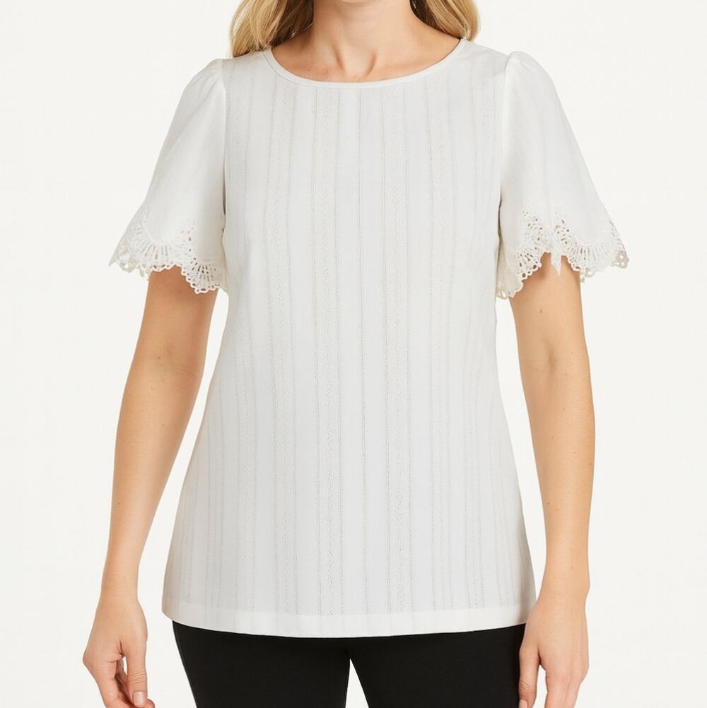RIHOAS White Crochet Lace Flutter Sleeve Blouse M Cottagecore Coquette Boho